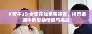 《妻子3》全集在线免费观看，揭示婚姻中的复杂情感与挑战