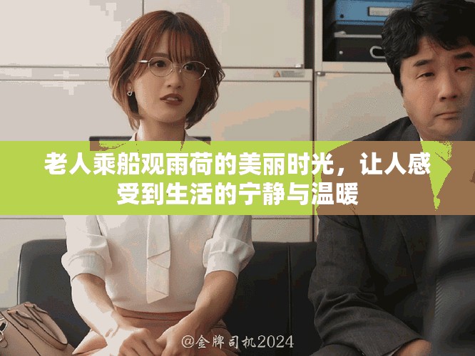 老人乘船观雨荷的美丽时光，让人感受到生活的宁静与温暖